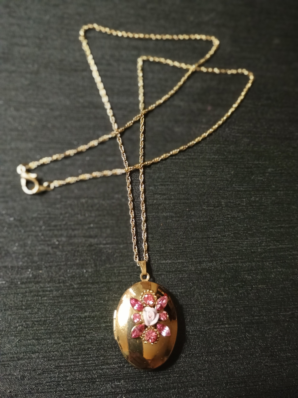 Gold-Tone Floral Locket Necklace with Pink Accents